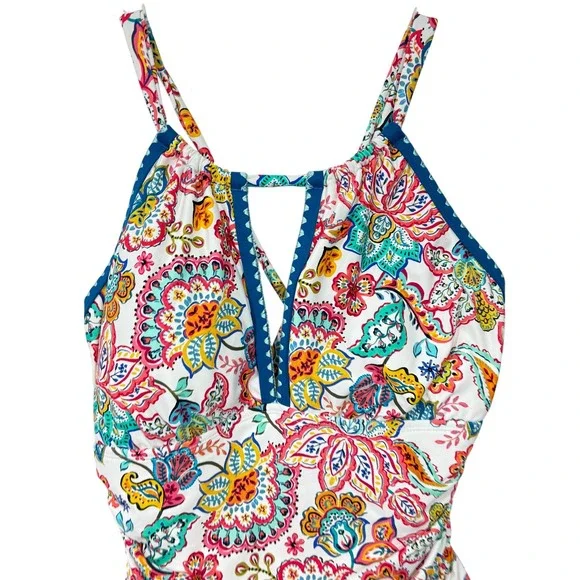La Blanca Gypsy Soul High Neck Keyhole One Piece Swimsuit Multicolor Paisley 12 - Picture 5 of 9